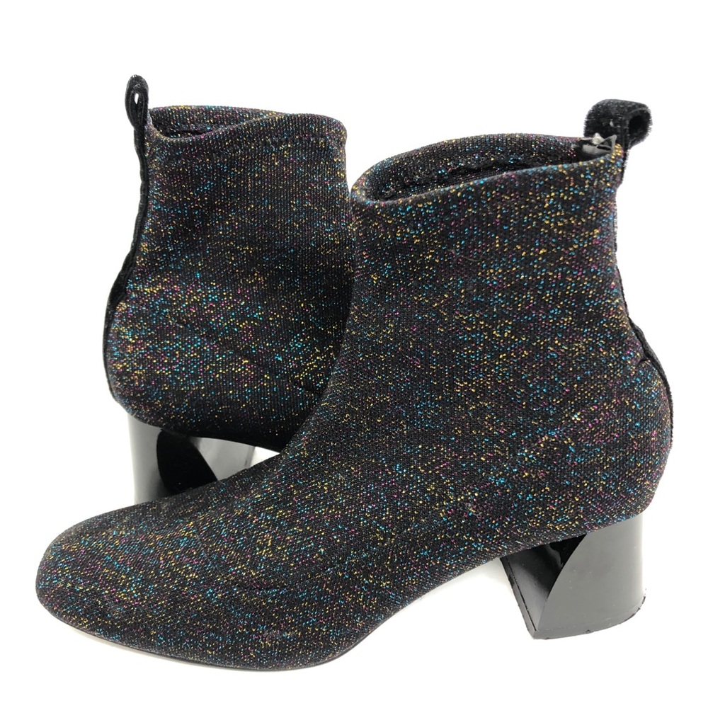 Zara Black Metallic Knit Block Heel Sock Booties